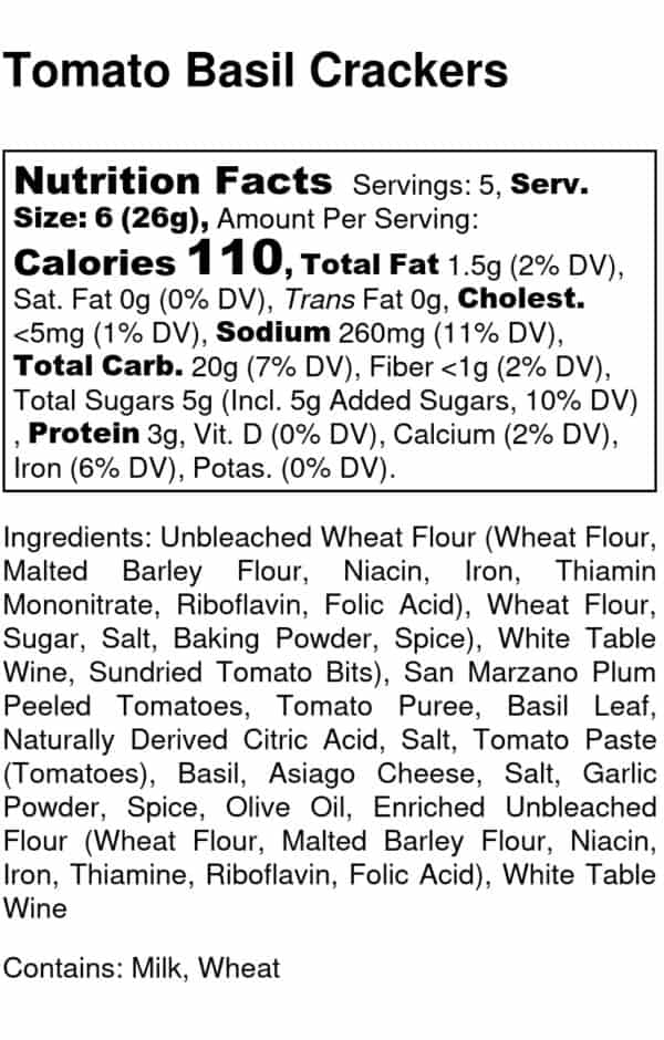 Tomato Basil Nutrition Label